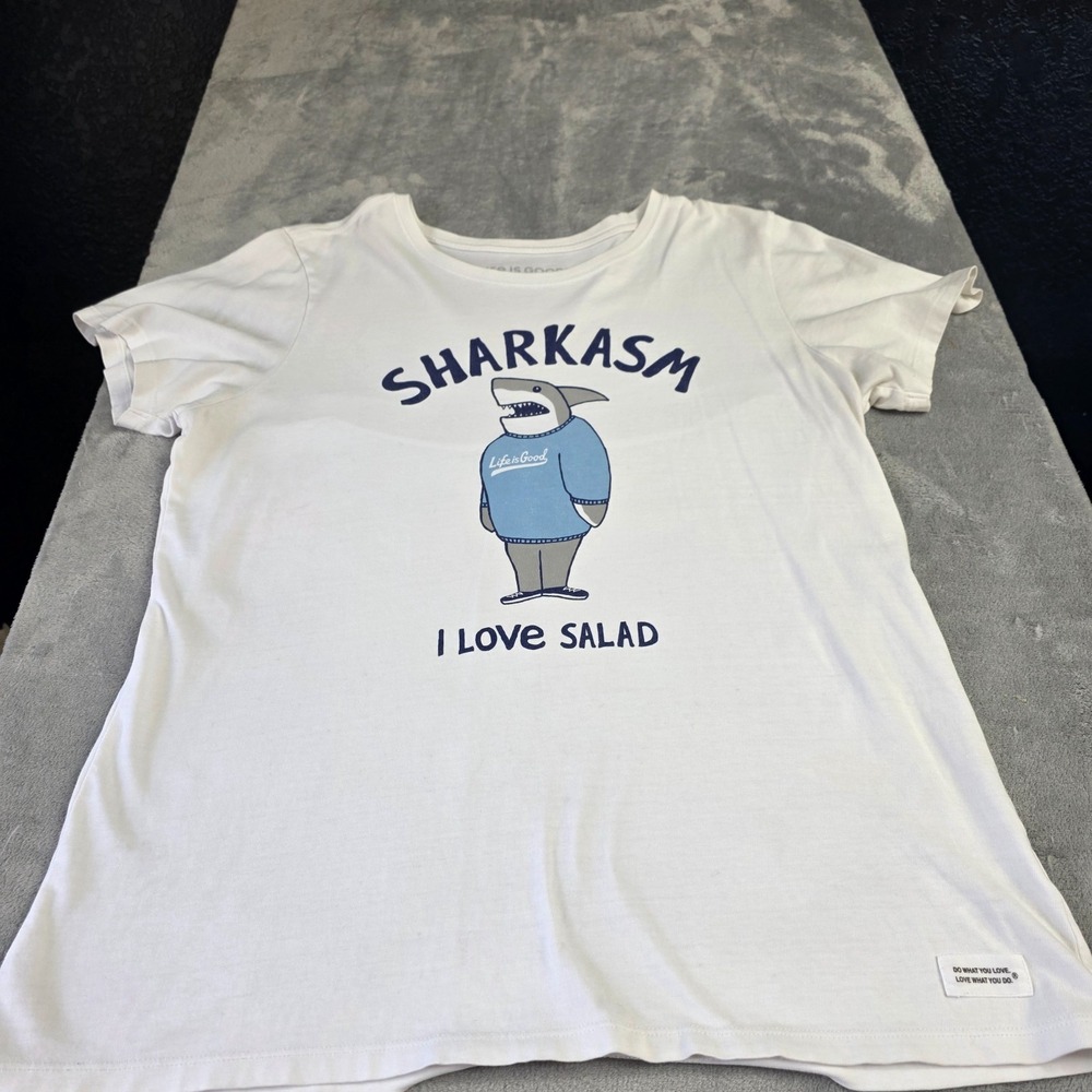 Women's Life Is Good Shark Funny -Sharkasm/I Love Salad-Sz Lg
